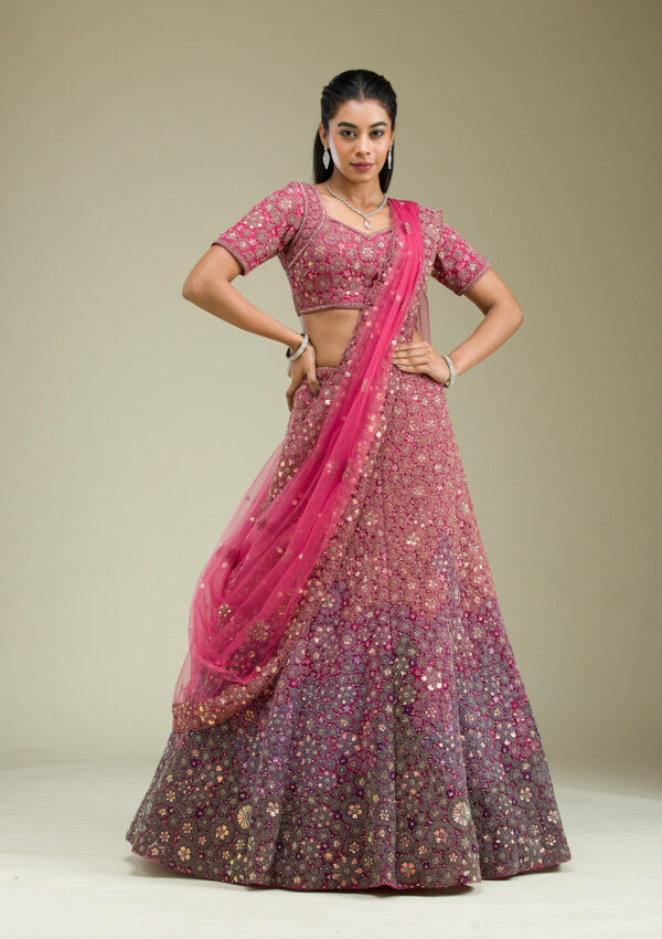 Pink Zariwork Tissue Semi Stitched Lehenga