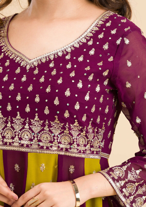 Purple Zariwork Georgette Readymade Salwar Suit - Image 2